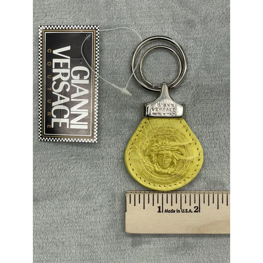 Vintage Gianni Versace Medusa Keychain Unisex One Size Yellow Leather Italy